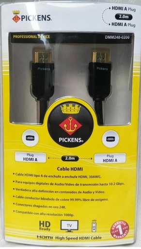 [CAB-PIC-DMM248-0200] CABLE TIPO HDMI CON CONECTOR DE 2 MTS TIPO A REF. DMM248-0200 MARCA PICKENS