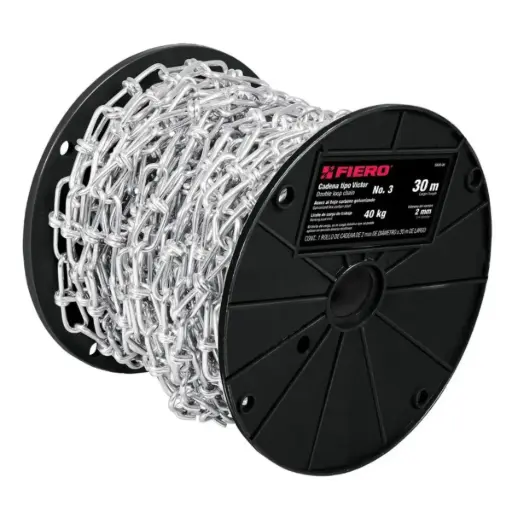 [CAD-FIE-44190] CADENA TIPO VICTOR 2 MM X 28 MM X 30 MTS MOD. CARGA MAX 40 KG REF. 44190 MARCA FIERO