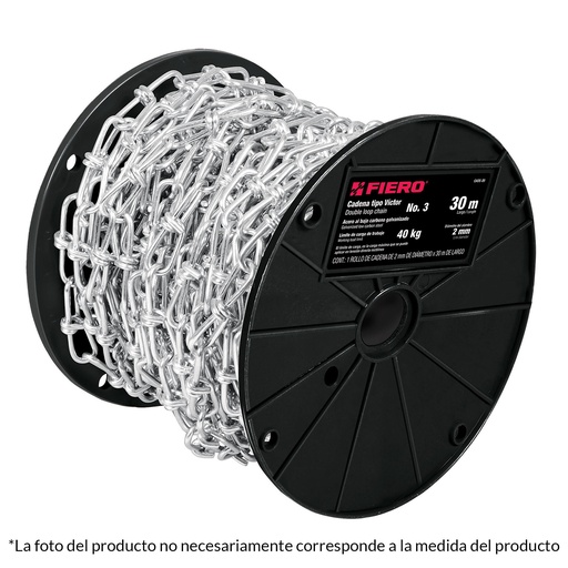[CAD-FIE-44191] CADENA TIPO VICTOR 2.3 MM X 24 MM X 30 MTS MOD. CARGA MAX 52 KG REF. 44191 MARCA FIERO