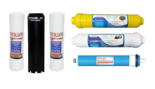 [CAR-ZOW-ZC-FULLRO-PACK6] CARTUCHOS PARA FILTRO OSMOSIS 6 ETAPAS 2 DESBARR+DEP-KDF+CARBON+MEMB+ MINERAL ZC-FULLRO-PACK ZOWA ( PROMO )