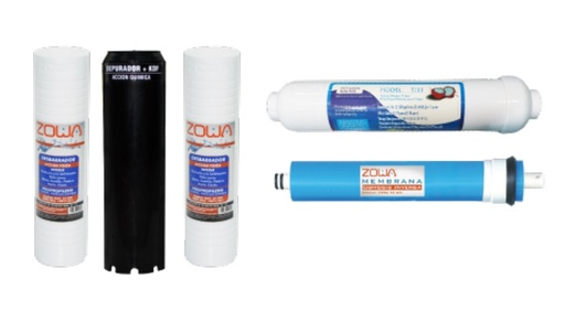 [CAR-ZOW-ZC-FULLRO-PACK] CARTUCHOS PARA FILTRO OSMOSIS 5 ETAPAS 2 DESBARR+DEP-KDF+CARBON+MEMB ZC-FULLRO-PACK MARCA ZOWA