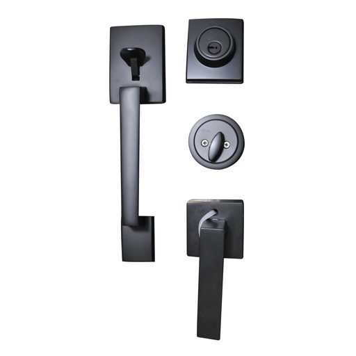[CER-BAR-CER.04.01] CERRADURA DE MANILLA CON ROSETA LLAVE-PASADOR P/PUERTA PRINCIPAL NEGRO MATE REF.CER.04.01 MARCA BARI