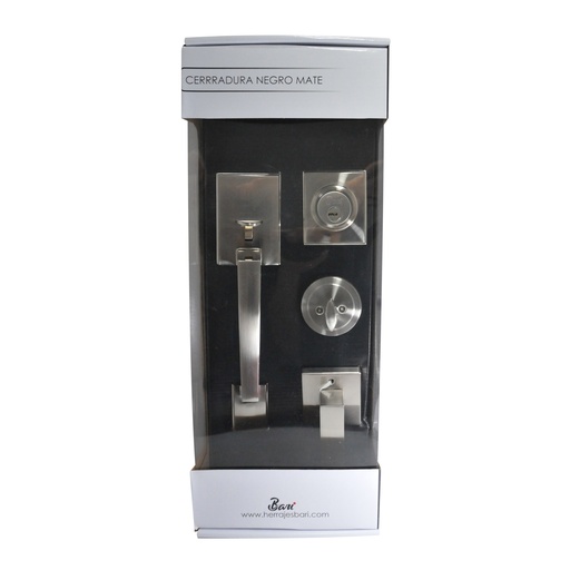 [CER-BAR-CER.04.02] CERRADURA DE MANILLA CUADRADA CON ROSETA LLAVE -PASADOR P/PUERTA PRINC. CEPILLADO REF.CER.04.02 BARI