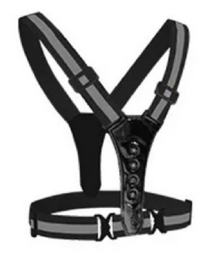 [CHA-SUM-CLRB-506] CHALECO TIPO ARNES VIAL CON CINTA REFLECTIVA NEGRA C/LUCES TALLA UNICA MARCA SUMIPLOCA