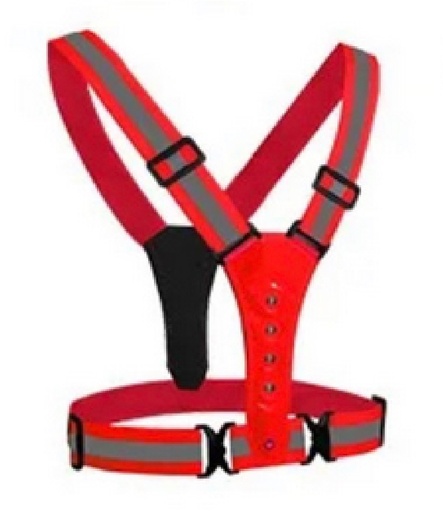 [CHA-SUM-CLRR-505] CHALECO TIPO ARNES VIAL CON CINTA REFLECTIVA ROJA C/LUCES TALLA UNICA MARCA SUMIPLOCA