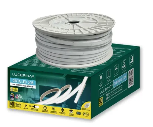 [CIN-LUC-COB3000K] CINTA LED TIPO COB POR METRO LUZ CALIDA 3000 K 120V 12W/M 1100LM/M DIMERIZABLE C/ ADHESIVO  (INFORMACION ROLLO DE  50MT) REF. CINTACOB3K / 93079055 MARCA LUCERNA