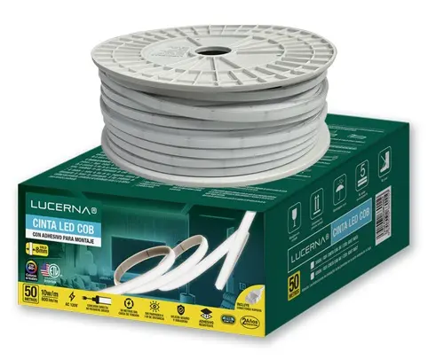 [CIN-LUC-COB6500K] CINTA LED TIPO COB POR METRO LUZ FRIA 6500 K 120V 12W/M 1100LM/M DIMERIZABLE C/ ADHESIVO  (INFORMACION ROLLO DE  50MT) REF. CINTACOB6K / 93079057 MARCA LUCERNA