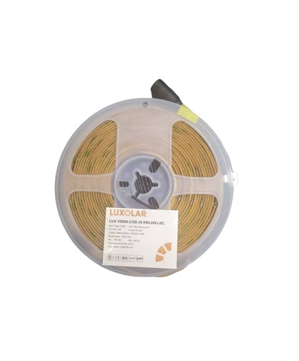 [CIN-LUX-V5000.COB.24.R90.8W.I.BP] CINTA LED TIPO COB S/PUNTOS 5MTS 8W 24V 4000K SIN TRANSFORMADOR REF. V5000.COB.24.R90.8W.BP LUXOLAR