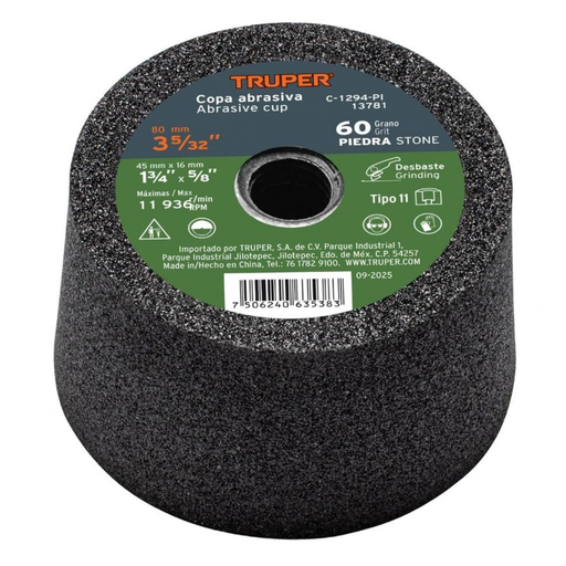 [COP-TRU-13781] COPA DESBASTE DE PIEDRA 3-5/32" GRANO 60 / EJE 5/8-11 COD. C-1294-PI REF. 13781 MARCA TRUPER