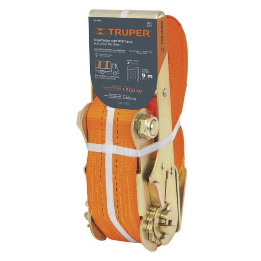 [COR-TRU-10313] CORREA AMARRE ANCHA 3" X 9 MTS ( CINCHO ) CON RATCHET MOD. SU-5400 REF. 10313 MARCA TRUPER