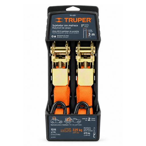 [COR-TRU-19281] CORREA AMARRE CON RATCHET ( CINCHO ) DE 3 MTS HASTA 225 KG MOD SU-675R REF. 19281 MARCA TRUPER