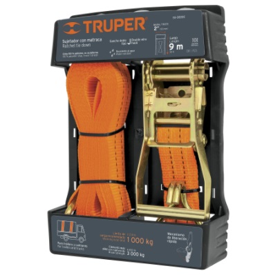 [COR-TRU-19286] CORREA AMARRE CON RATCHET ( CINCHO ) DE 9 MTS HASTA 3000 KG MOD SU-3000C REF. 19286 MARCA TRUPER