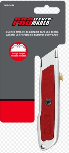[CUC-PRO-CU106] CUCHILLA PLASTICA Y METAL RETRACTIL ECON. 3 POSICIONES REF. PRO-CU106 MARCA PROMAKER