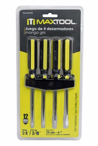 [DES-MAX-304702] JUEGO DE DESTORNILLADORES 4 PZAS 1/4" X 3/16" REF. 304702 COD. 100131 MARCA MAXTOOL