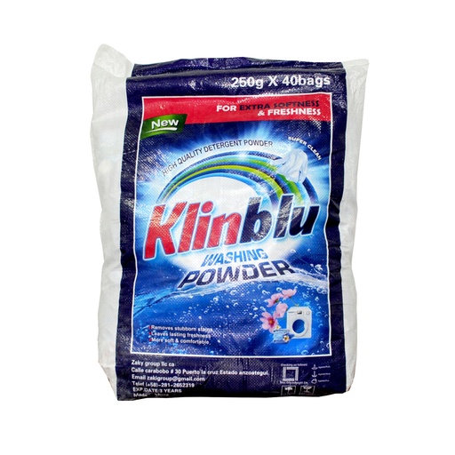 [DET-KLI-KL250] DETERGENTE EN POLVO SACO DE 10 KG (40 UND X 250 GR) REF. KL250 MARCA KLINBLU