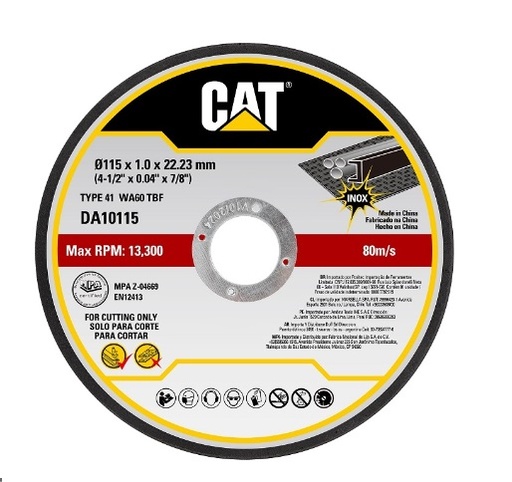 [DIS-CAT-DA10115] DISCO DE CORTE METAL - ACERO INOXIDABLE DE 4 - 1/2" X 1/25" X 7/8" ( UNIDAD) REF. DA10115 MARCA CAT