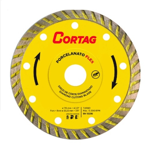 [DIS-COR-61577] DISCO DE DIAMANTE CORTE TURBO FLEX SECO 4 1/2" 115 MM P/CERAMICA-PORC. REF.61577 / 415773 CORTAG RT