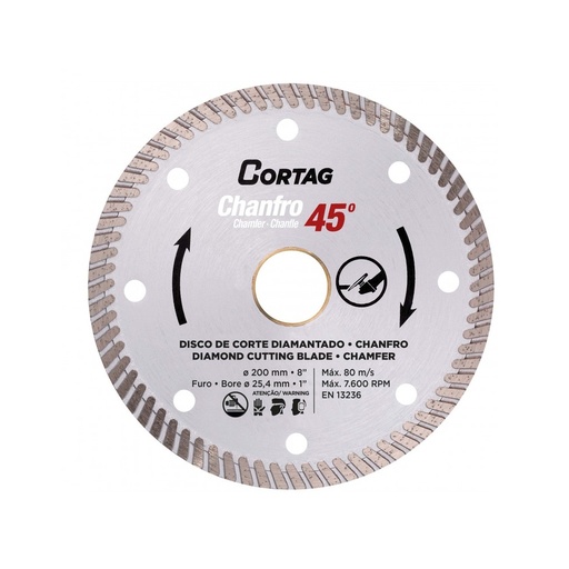 [DIS-COR-61681] DISCO DE DIAMANTE CORTE TURBO CHANFRO 45° 8" 200 X 22.40MM P/CERAMICA-PORC. REF.61681/ 416817 CORTAG RT