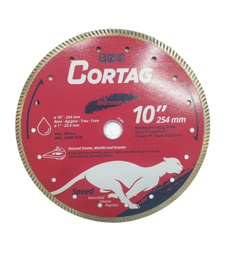 [DIS-COR-62217] DISCO DE DIAMANTE CORTE TURBO MARMOL SPEED 10" X 7/8" REF. 62217 / 422177 MARCA CORTAG RT