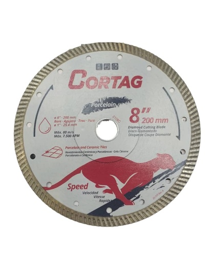 [DIS-COR-62219] DISCO DE DIAMANTE CORTE TURBO PORCELANA SPEED 8" X 7/8" P/CERAMICA REF.62219 /422191 MARCA CORTAG RT