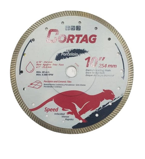 [DIS-COR-62220] DISCO DE DIAMANTE CORTE TURBO PORCELANA SPEED 10" X 7/8" REF. 62220 / 422207 MARCA CORTAG RT