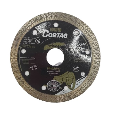 [DIS-COR-62221] DISCO DE DIAMANTE CORTE TURBO PORCELANA FINISHING 4 1/2" X 7/8 P/ CERAMICA REF.62221 MARCA CORTAG RT