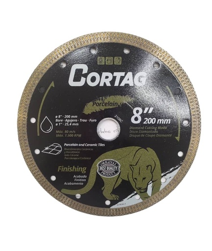 [DIS-COR-62222] DISCO DE DIAMANTE CORTE TURBO PORCELANA FINISHING 8" X 7/8" REF. 62222 / 422221 MARCA CORTAG RT