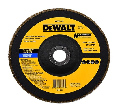 [DIS-DEW-DW8325] DISCO FLAP 7" X 1/4" X 7/8" GRANO 120 REF. DW8325 MARCA DEWALT