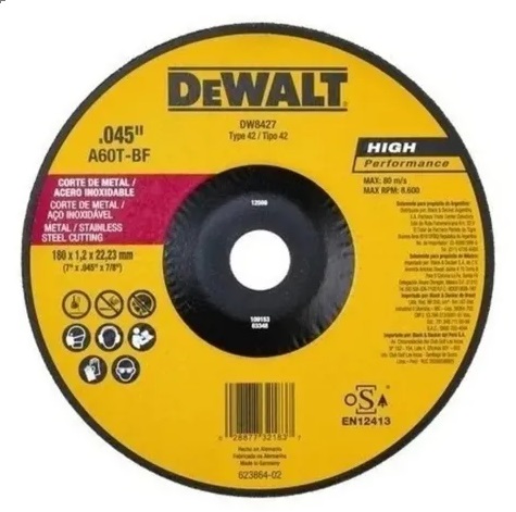 [DIS-DEW-DW8427] DISCO DE CORTE C/R 7" X 0.45" X 7/8" ( 180 X 1.20 X 22.23 MM) C/REB REF.DW8427 /DIS-701 MARCA DEWALT