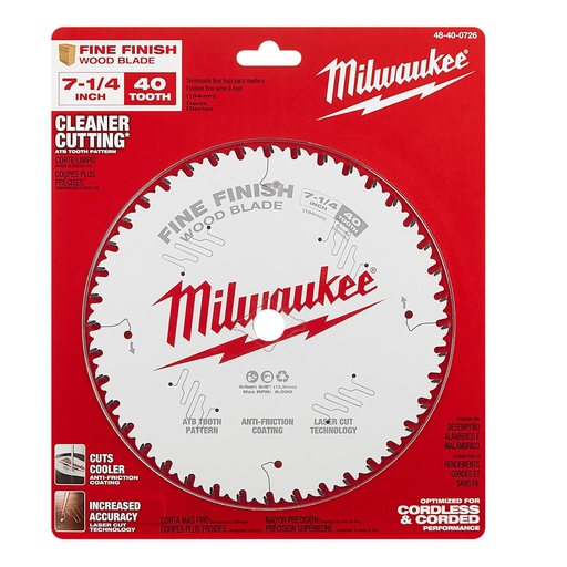 [DIS-MIL-48-40-0726] DISCO PARA SIERRA CIRCULAR 7-1/4" - 40 DIENTES REF. MET-48-40-0726 MARCA MILWAUKEE