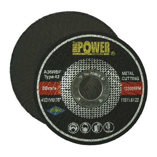 [DIS-POW-057] DISCO DE DESBASTE METAL DCR 4 1/2" X 1/4" X 7/8" 115 X 6 X 22 MM A24RBF REF. 057 MARCA POWER