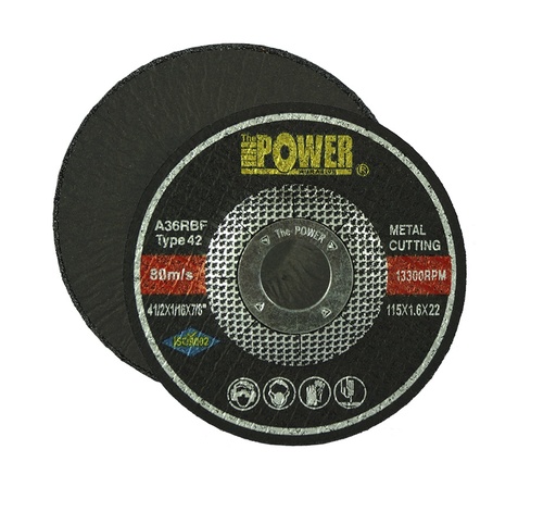 [DIS-POW-066] DISCO DE DESBASTE ACERO INOX DCR 4 1/2" X 1/4" X 7/8" 115 X 6 X 22 MM A24RBF REF. 066 MARCA POWER