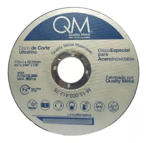 [DIS-QM-15.0003.412.78] DISCO DE CORTE ULTRAFINO 4.1/2" X 3/64" X 7/8" MARCA QUALITY METAL