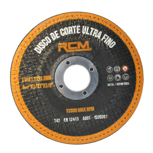 [DIS-RCM-T42-115] DISCO DE CORTE ULTRA FINO 4 1/2" X 1/21" X 7/8" REF. T-42-115 MARCA RCM