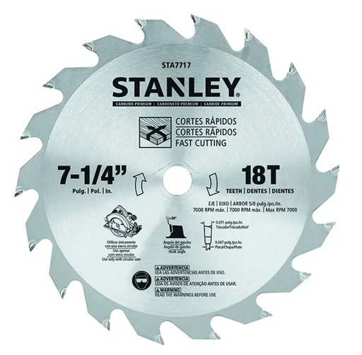 [DIS-STA-STA7717] DISCO DE SIERRA CIRCULAR 7 1/4" 18 DIENTES REF. STA7717 MARCA STANLEY