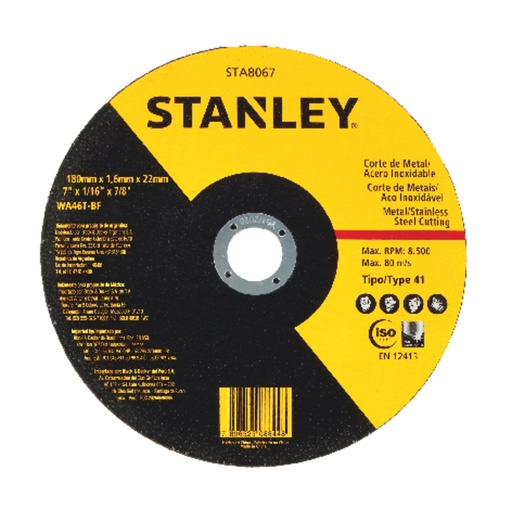[DIS-STA-STA8067] DISCO DE CORTE METAL 7" X 1/16" X 7/8" PLANO REF. STA8067 / DIS-721 MARCA STANLEY