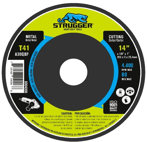 [DIS-STR-8004006] DISCO DE CORTE TRONZADORA P/ METAL DE 14" X 1/8" REF. 8004006 MARCA STRUGGER
