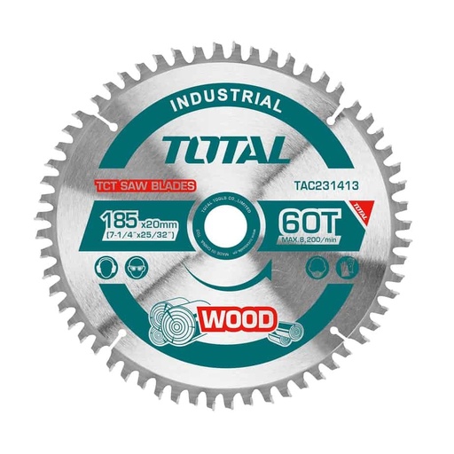 [DIS-TOT-TAC231413] DISCO DE CORTE DE SIERRA P/MADERA 7 1/4" (185 MM X 20 MM ) 60T REF. TAC231413 MARCA TOTAL TOOLS
