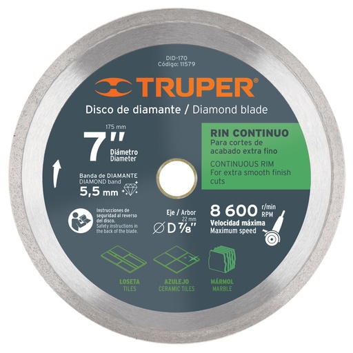 [DIS-TRU-11579] DISCO DE DIAMANTE CORTE RIN CONTINUO 7" MOD. DDT-804C REF.11579 MARCA TRUPER