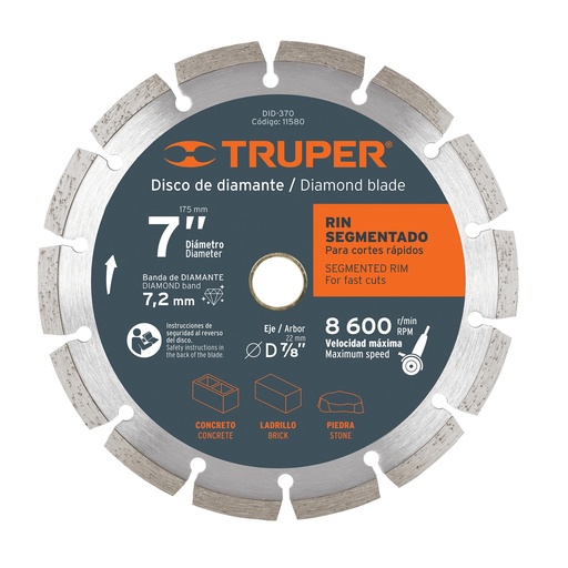 [DIS-TRU-11580] DISCO DE DIAMANTE CORTE RIN SEGMENTADO 7" MOD.DDT-806D REF.11580 MARCA TRUPER