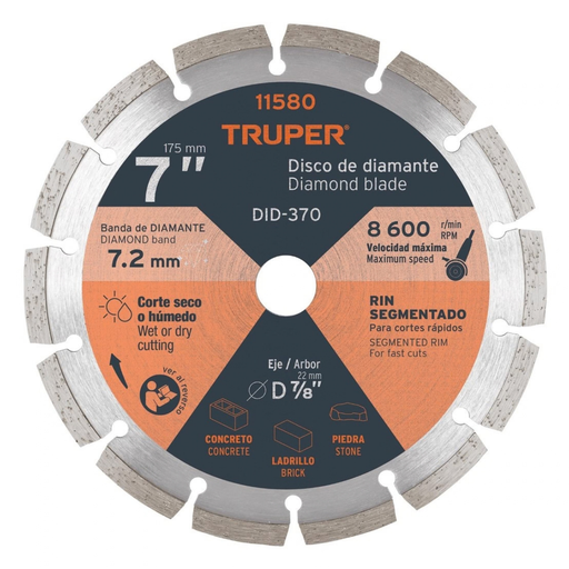 [DIS-TRU-11580] DISCO DE DIAMANTE CORTE RIN SEGMENTADO 7" MOD.DDT-806D REF.11580 MARCA TRUPER