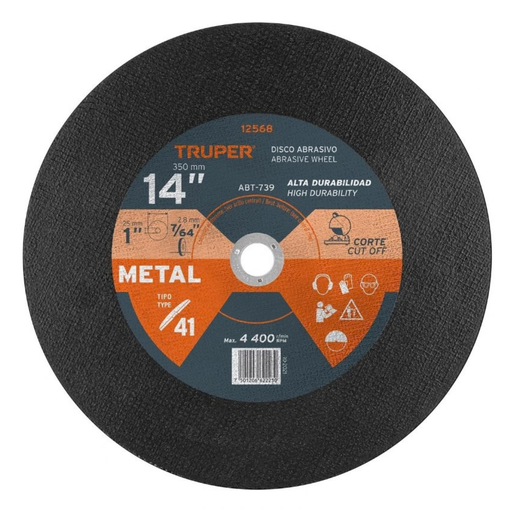 [DIS-TRU-12568] DISCO DE CORTE METAL 14" X 7/64" X 1" ( 355,60 X 2,70 X 25,40 MM ) MOD. ABT-739 REF. 12568 COD. 622230 MARCA TRUPER