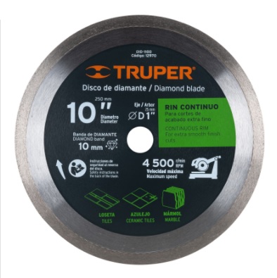[DIS-TRU-12970] DISCO DE DIAMANTE CORTE RIN CONTINUO 10" MOD. DDT-803C REF.12970 MARCA TRUPER