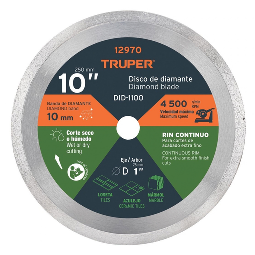 [DIS-TRU-12970] DISCO DE DIAMANTE CORTE RIN CONTINUO 10" MOD. DDT-803C REF.12970 MARCA TRUPER