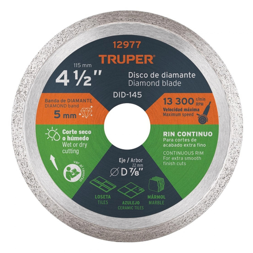 [DIS-TRU-12977] DISCO DE DIAMANTE CORTE RIN CONTINUO 4 1/2" MOD. DDT-1549C REF.12977 MARCA TRUPER