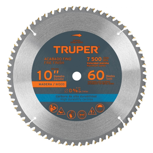 [DIS-TRU-18306] DISCO DE SIERRA CIRCULAR P/MADERA 10" X 5/8 60 DIENTES MOD.ST-1060 REF.18306 MARCA TRUPER