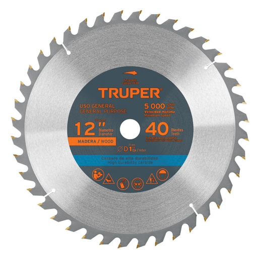 [DIS-TRU-18311] DISCO DE SIERRA CIRCULAR P/MADERA DE 12" X 1" 40 DIENTES MOD.ST1240E REF. 18311 MARCA TRUPER