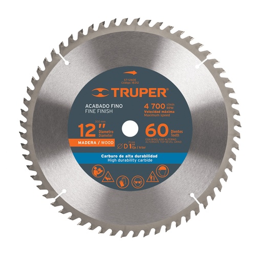 [DIS-TRU-18311] DISCO DE SIERRA CIRCULAR P/MADERA DE 12" X 1" 40 DIENTES MOD.ST1240E REF. 18311 MARCA TRUPER