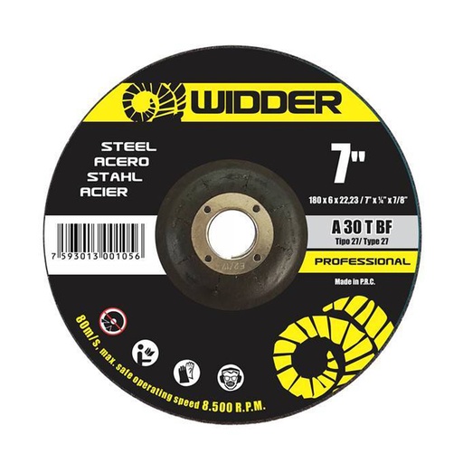 [DIS-WID-00582] DISCO PARA DESBASTE DE 7" X 1/4" X 7/8" UNIDAD ( CAJA 50 UND ) REF. 582 COD. 001056 MARCA WIDDER