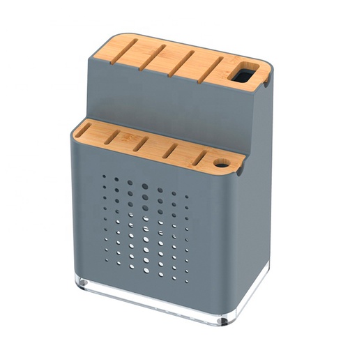 [ESC-BAR-CUB.03.01] ESCURRIDOR DE CUCHILLOS COLOR GRIS / MADERA BAMBU REF. CUB.03.01 MARCA BARI
